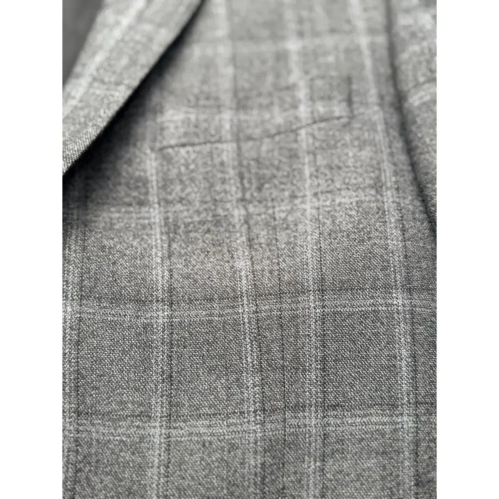 Peter Millar Sport Coat Mens 44T Gray Wool Check Two Button Blazer Business